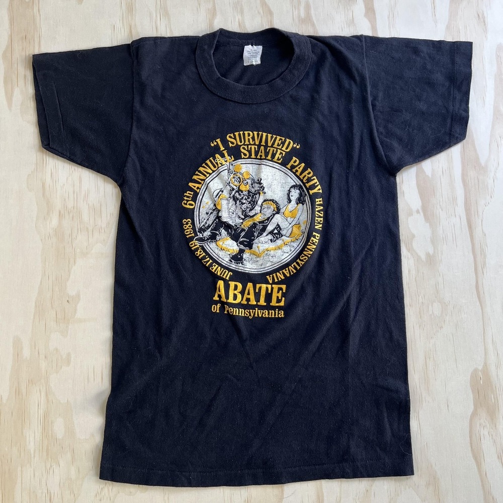 Vintage 1983 ABATE Pennsylvania Shirt Mens Small Black Biker Party Tee T-Shirt‎
